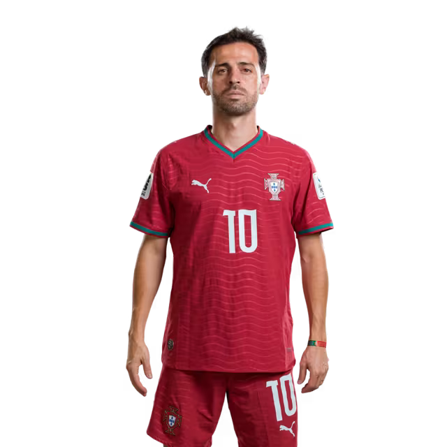 Portugal National Team 2026 World Cup Jersey (Player Version/Match Version) — Midfielders: No. 6 Matheus Nunes, No. 8 Bruno Fernandes, No. 10 Bernardo Silva / Médios: N.º6 MATHEUS NUNES , Nº8 BRUNO FERNANDES, Nº10 BERNARDO SILVA