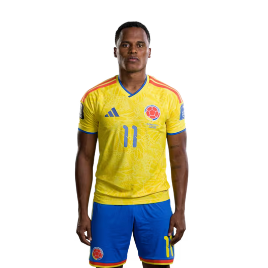Colombia National Football Team 2026 World Cup Jersey (Player Version/Match Version) — Midfielders:No. 10 James Rodríguez, No. 11 Jhon Arias, No. 15 Juan Portilla/Centrocampistas: N.º 10 James RODRÍGUEZ, N.º 11 Jhon ARIAS, N.º 15 Juan PORTILLA