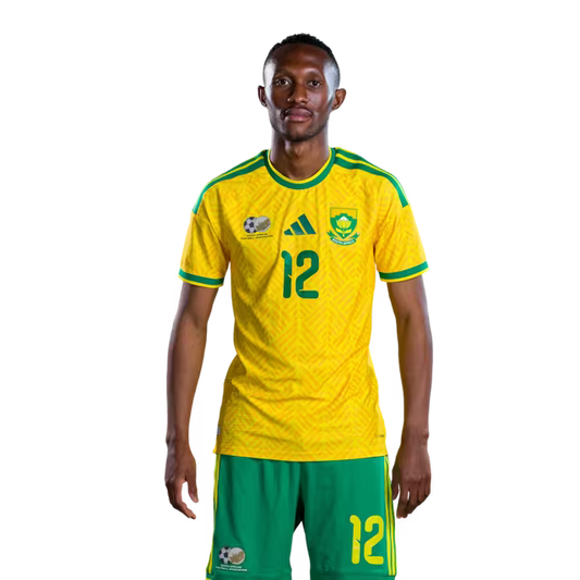 South Africa National Football Team 2026 World Cup Jersey (Player Version/Match Version) — Forwards: No.10 Relebohile MOFOKENG, No.12 Thapelo MASEKO,No.15 Iqraam RAYNERS