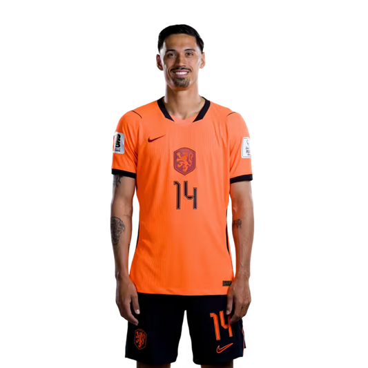 Netherlands National Team 2026 World Cup Jersey (Player Version/Match Issue) — Midfielders: No. 14 Tijjani Reijnders, No. 16 Guus Til, No. 20 Teun Koopmeiners / Middenvelders: nr. 14 Tijjani REIJNDERS, nr. 16 Guus TIL, nr. 20 Teun KOOPMEINERS