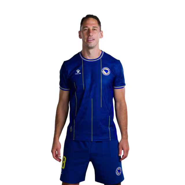 Bosnia and Herzegovina 2026 World Cup Jersey – Player Version – Match Version – Defenders: No. 5 Sead Kolašinac, No. 7 Amar Dedić, No. 18 Nikola Katić / Odbrambeni igrači: Br. 5 Sead KOLASINAC, Br. 7 Amar DEDIĆ, Br. 18 Nikola KATIĆ
