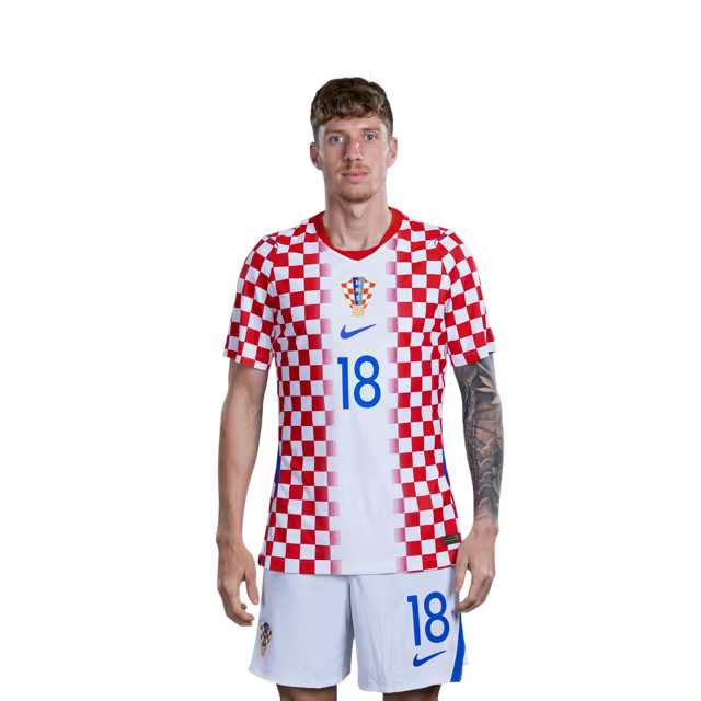 Croatia National Football Team 2026 World Cup Jersey (Player Version/Match Version) — Defenders: No. 5 Duje Ćaleta-Car, No. 6 Josip Šutalo, No. 18 Kristijan Jakić / Obrambeni igrači: Br. 5 Duje CALETA-CAR, Br. 6 Josip ŠUTALO, Br. 18 Kristijan JAKIĆ