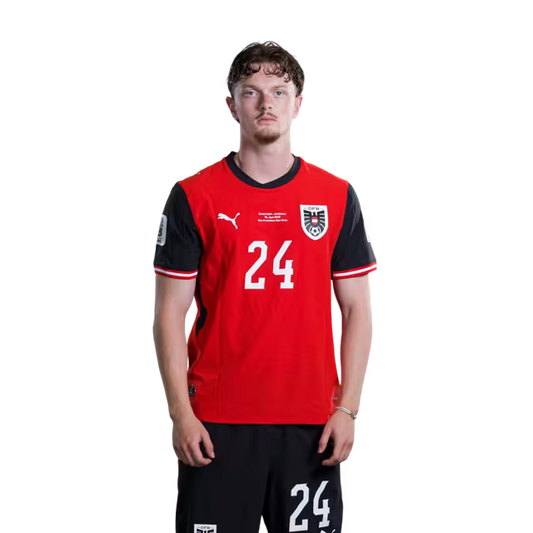 Austria National Team 2026 World Cup Jersey (Player Version/Match Issue) — Midfielders: No. 24 Paul Wanner, No. 26 Alessandro Schöpf/Mittelfeldspieler: Nr. 24 Paul WANNER, Nr. 26 Alessandro SCHÖPF