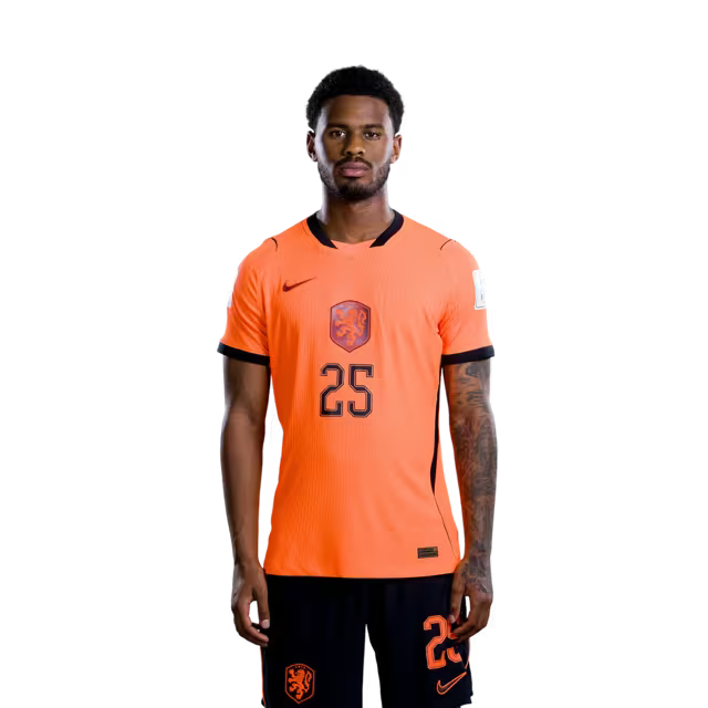 Netherlands National Team 2026 World Cup Jersey (Player Version/Match Issue) — Defenders: No. 22 Denzel Dumfries, No. 25 Jorrel Hato / Verdedigers: nr. 22 Denzel Dumfries, nr. 25 Jorrel Hato