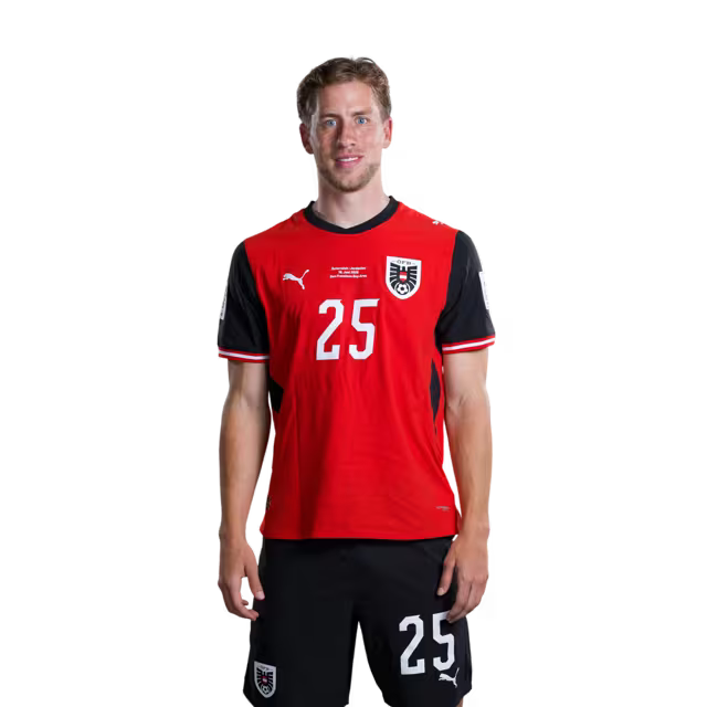 Austria National Team 2026 World Cup Jersey (Player Version/Match Issue) — Defenders: No. 23 Marco Friedl, No. 25 Michael Svoboda/Abwehr: Nr. 23 Marco FRIEDL, Nr. 25 Michael SVOBODA