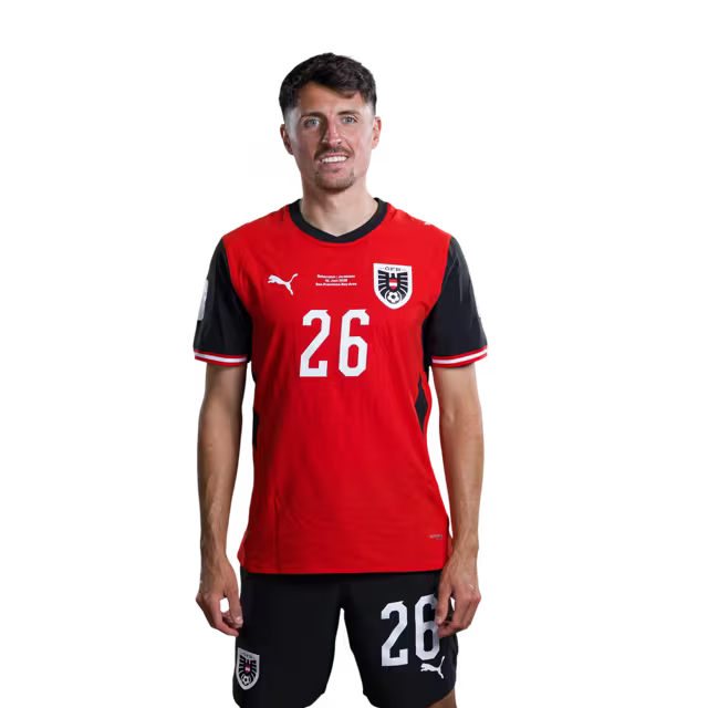 Austria National Team 2026 World Cup Jersey (Player Version/Match Issue) — Midfielders: No. 24 Paul Wanner, No. 26 Alessandro Schöpf/Mittelfeldspieler: Nr. 24 Paul WANNER, Nr. 26 Alessandro SCHÖPF