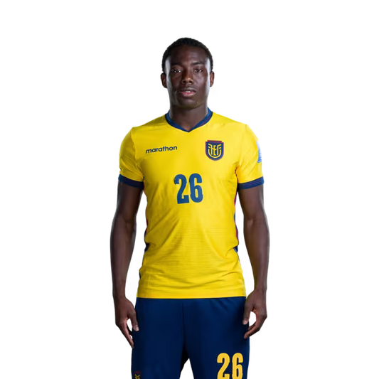 Ecuador National Football Team 2026 World Cup Jersey (Player Version/Match Version) — Defenders: No. 25 Jackson Porozo, No. 26 Yaimar Medina/ Defensores: N.° 25 Jackson POROZO, N.° 26 Yaimar MEDINA