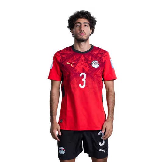 Egypt National Football Team 2026 World Cup Jersey (Player/Match Version) — Defenders: No. 2 Yasser Ibrahim, No. 3 Mohamed Hany, No. 4 Hossam Abdel-Maguid./ المدافعون: رقم 2 ياسر إبراهيم، رقم 3 محمد هاني، رقم 4 حسام عبد المجيد.
