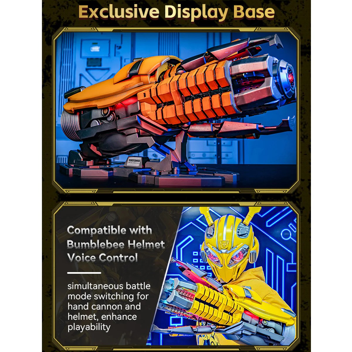 Transformers Bumblebee Wearable Hand Cannon – Kids Voice-Activated Toy with Gatling Sound Effects & LED Light, Boys Gift
