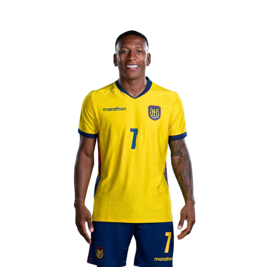 Ecuador National Team 2026 World Cup Jersey (Player Version/Match Version) — Defenders: No. 6 Willian Pacho, No. 7 Pervis Estupiñán, No. 17 Ángelo Preciado./ Defensores: No.6 Willian PACHO, No.7 Pervis ESTUPINAN, No.17 Angelo PRECIADO