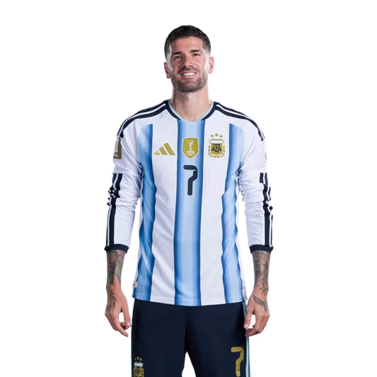 Argentina National Football Team 2026 World Cup Jersey (Player Version/Match Version) — Midfielders: No.5 Leandro PAREDES, No.7 Rodrigo DE PAUL, No.8 Valentin BARCO / Mediocampistas: No.5 Leandro PAREDES, No.7 Rodrigo DE PAUL, No.8 Valentín BARCO