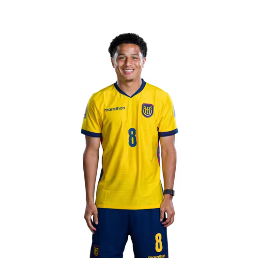 Ecuador National Football Team 2026 World Cup Jersey (Player Version/Match Version) — Midfielders: No. 5 Jordy Alcivar, No. 8 Anthony Valencia, No. 10 Kendry Paez./ Centrocampistas: N.° 5 Jordy ALCIVAR, N.° 8 Anthony VALENCIA, N.° 10 Kendry PAEZ