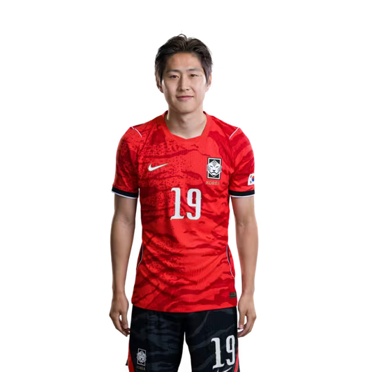 2026 월드컵 대한민국 축구 선수 유니폼 (경기용) - 미드필더 이강인 (등번호 19), 양현준 (등번호 20), 김진규 (등번호 24)