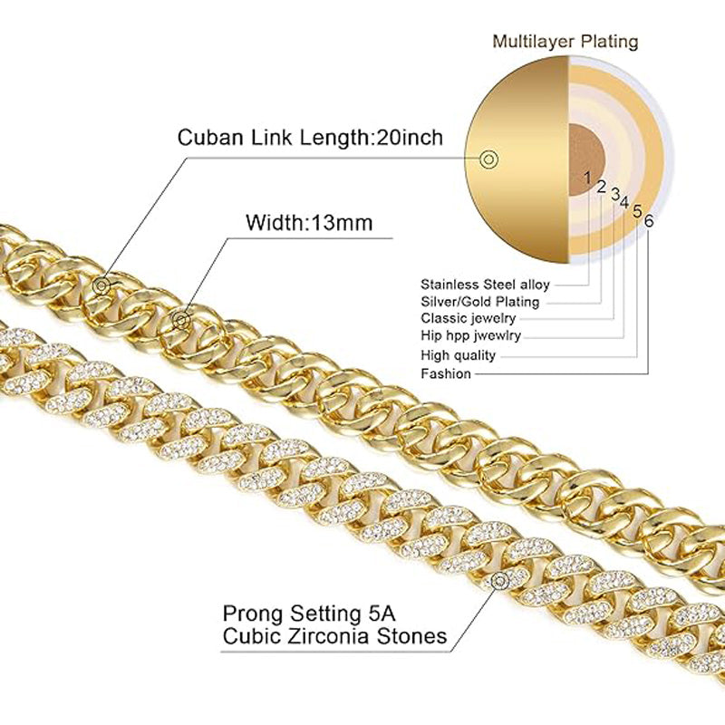 13mm Width Football Pendant Necklace,Cuban Link Chain With Bling Football Charm, Hip Hop Jewelry For Men & Women, Perfect For Sports Fans & Rapper Style
