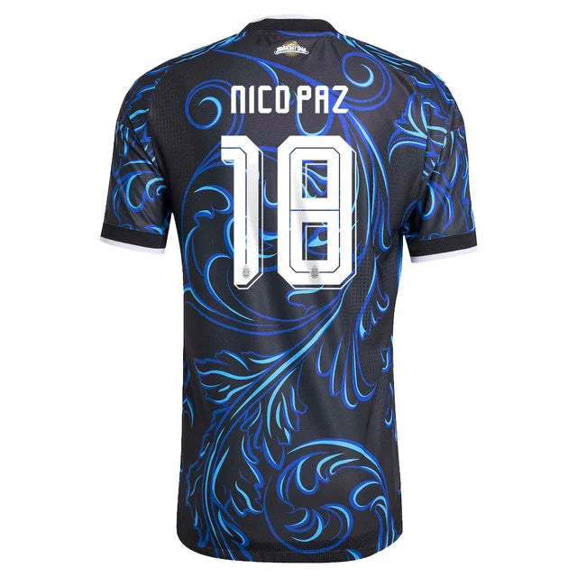2026 World Cup Nico Pazr Argentina Soccer Jersey Player Version  Match Version - No. 18 Home White & Blue and Away Black & Blue