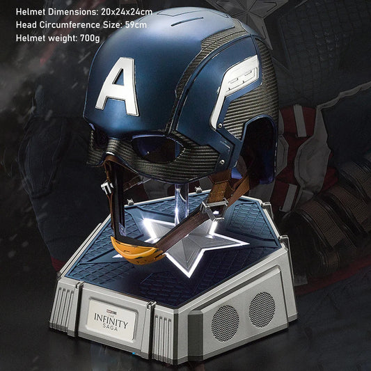 Authentic 1:1 Captain America Helmet – Bluetooth Speaker & Display Piece, Movie-Proportional & Comfort-Fit Design