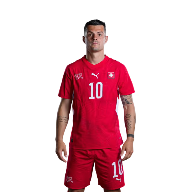 Switzerland National Team 2026 Jersey (Player Version/Match Issue) — Midfielders: No. 10 Granit Xhaka, No. 14 Ardon Jashari, No. 15 Djibril Sow / Mittelfeldspieler: Nr. 10 Granit Xhaka, Nr. 14 Ardon Jashari, Nr. 15 Djibril Sow