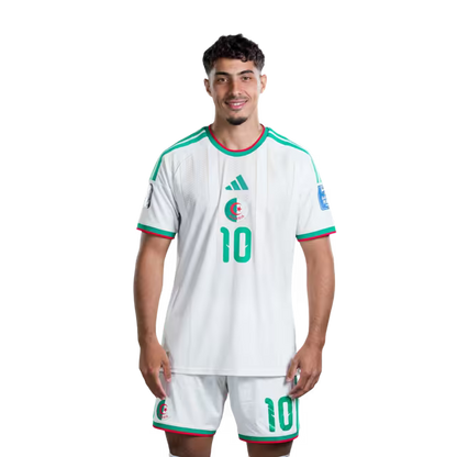 Algeria national football team 2026 World Cup jersey (player/match version) — Midfielders: No. 6 Ramiz Zerrouki, No. 8 Houssem Aouar, No. 10 Farès Chaïbi./لاعبو الوسط: رقم 6 رامز زروقي، رقم 8 حسام عوار، رقم 10 فارس شايبي
