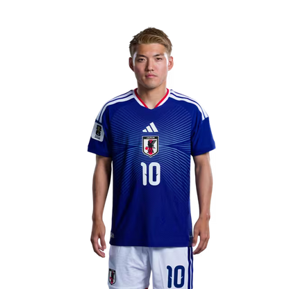 Japan National Football Team 2026 World Cup Jersey (Player Version/Match Kit) — Midfielders (MF): No. 7 Ao Tanaka, No. 8 Takefusa Kubo, No. 10 Ritsu Doan/サッカー日本代表 2026年ワールドカップ用ユニフォーム（選手仕様／マッチモデル） — MF：No.7 田中 碧、No.8 久保 建英、No.10 堂安 律