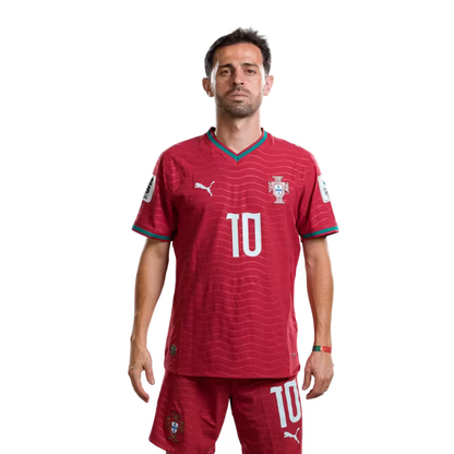 Portugal National Team 2026 World Cup Jersey (Player Version/Match Version) — Midfielders: No. 6 Matheus Nunes, No. 8 Bruno Fernandes, No. 10 Bernardo Silva / Médios: N.º6 MATHEUS NUNES , Nº8 BRUNO FERNANDES, Nº10 BERNARDO SILVA