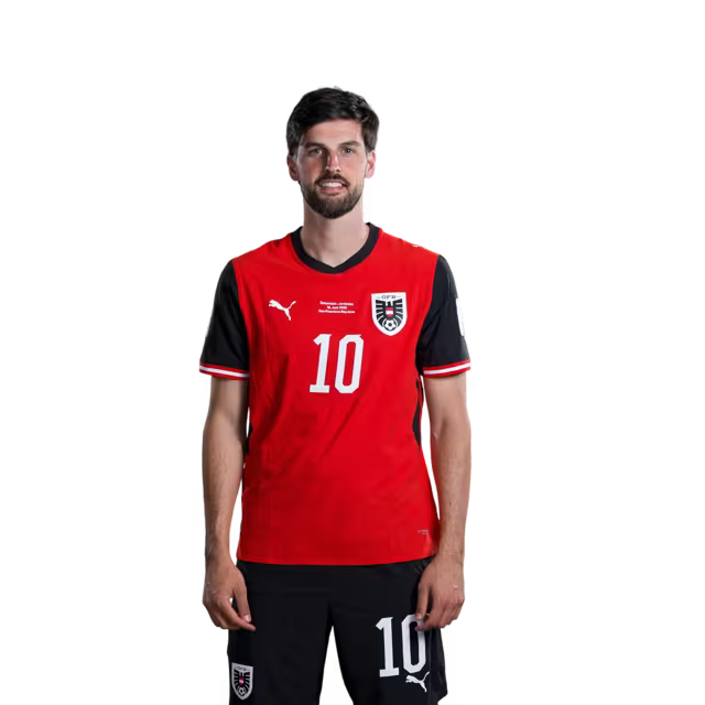 Austria National Team 2026 World Cup Jersey (Player Version/Match Issue) — Midfielders: No. 10 Florian Grillitsch, No. 17 Carney Chukwuemeka, No. 18 Romano Schmid / Österreichisches Nationalmannschaftstrikot für die WM
