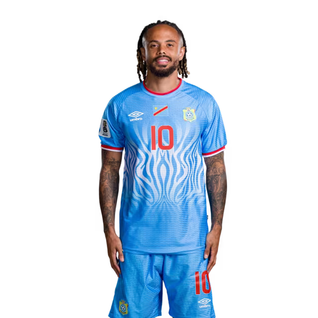 Congo DR National Football Team 2026 World Cup Jersey (Player Version/Match Version) — Midfielders: No.10 Theo BONGONDA, No.14 Noah SADIKI, No.15 Aaron TSHIBOLA / Milieux de terrain : Theo Bongonda, le n°14 Noah Sadiki et le n°15 Aaron Tshibola