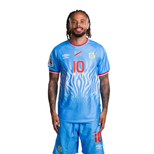 Congo DR National Football Team 2026 World Cup Jersey (Player Version/Match Version) — Midfielders: No.10 Theo BONGONDA, No.14 Noah SADIKI, No.15 Aaron TSHIBOLA / Milieux de terrain : Theo Bongonda, le n°14 Noah Sadiki et le n°15 Aaron Tshibola