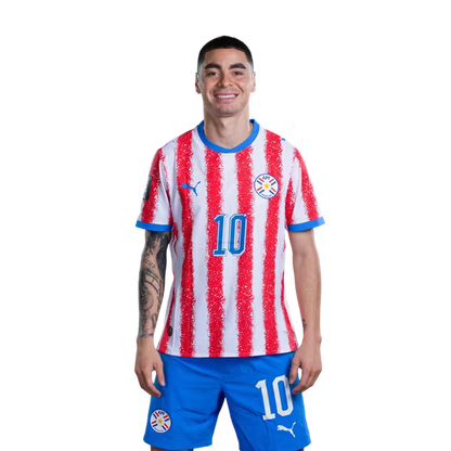 Paraguay National Football Team 2026 World Cup Jerseys (Player/Match Version) — Midfielders: No. 7 Ramón Sosa, No. 8 Diego Gómez, No. 10 Miguel Almirón / Mediocampista: No 7 Ramón SOSA, No 8 Diego GOMEZ,No. 10 Miguel ALMIRON rehegua
