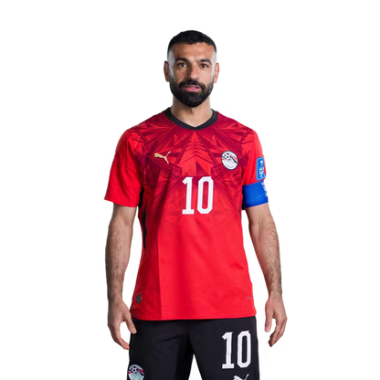 Egypt National Football Team 2026 World Cup Jersey (Player/Match Version) — Forwards: No. 7 Trezeguet, No. 9 Hamza Abdel-Karim, No. 10 Mohamed Salah./ خط الهجوم: رقم 7 تريزيجيه، رقم 9 حمزة عبد الكريم، رقم 10 محمد صلاح.