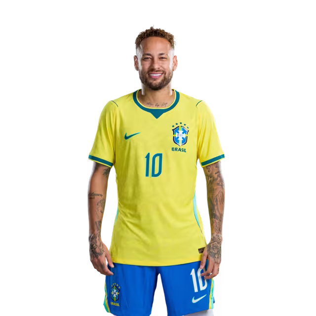 Brazil National Team 2026 World Cup Jersey (Player Version/Match Issue) — Forwards: No. 7 Vinícius Júnior, No. 9 Matheus Cunha, No. 10 Neymar Jr /Atacantes: Nº 7 VINICIUS JUNIOR, Nº 9 MATHEUS CUNHA, Nº 10 NEYMAR JR