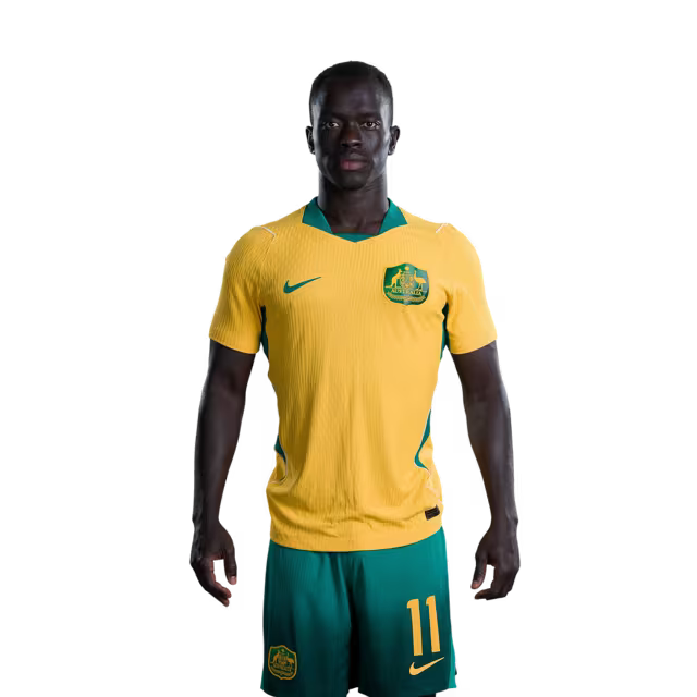 Australia National Soccer Team 2026 FIFA World Cup Jerseys (Player Version and Match Version) – Forwards: #11 Awer MABIL,#17 Nestory IRANKUNDA,#20 Cristian VOLPATO