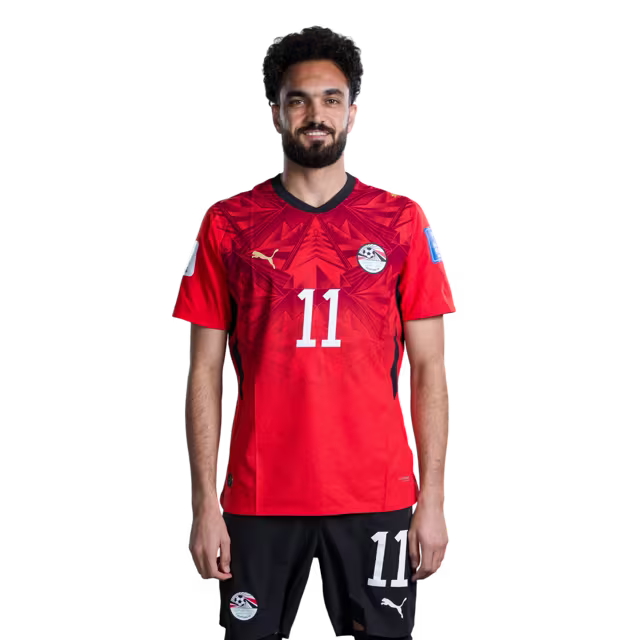 Egypt National Football Team 2026 World Cup Jersey (Player/Match Version) — Midfielders: No. 8 Emam Ashour, No. 11 Mostafa Zico, No. 14 Hamdy Fathy./ لاعبو الوسط: رقم 8 إمام عاشور، رقم 11 مصطفى زيكو، رقم 14 حمدي فتحي.