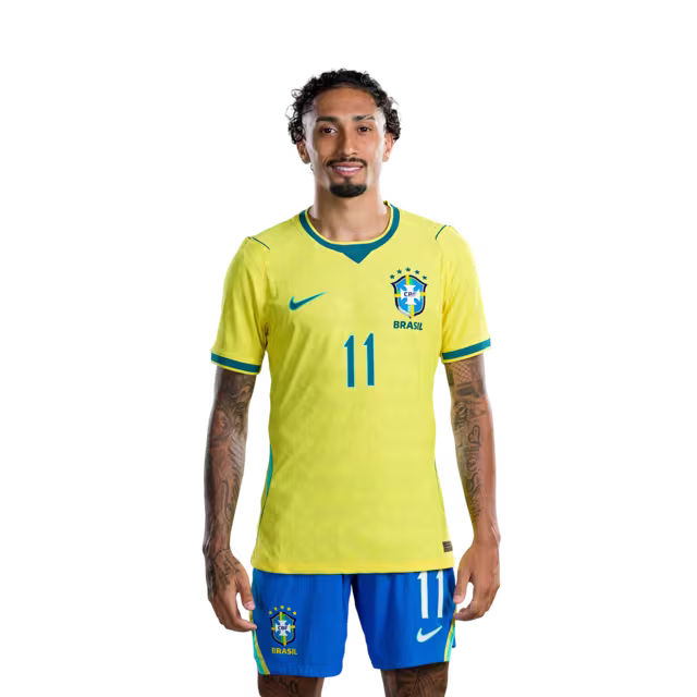 Brazil National Team 2026 World Cup Jersey (Player Version/Match Version) — Forwards: No. 11 Raphinha, No. 19 Endrick, No. 21 Luiz Henrique/ Atacantes: Nº 11 RAPHINHA, Nº 19 ENDRICK, Nº 21 LUIZ HENRIQUE
