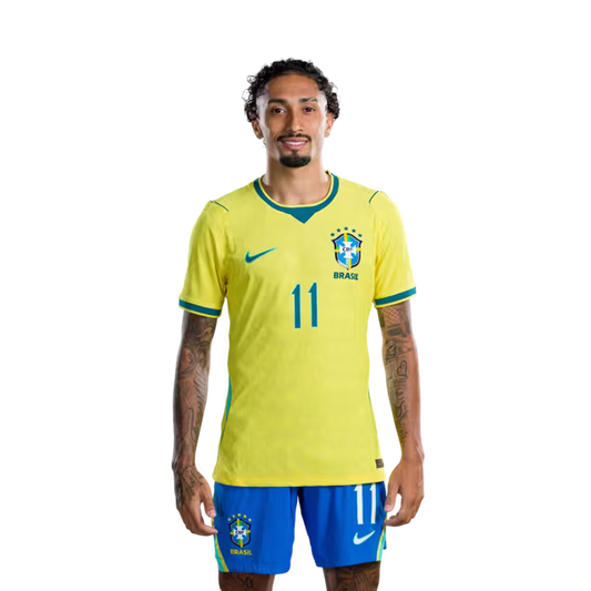 Brazil National Team 2026 World Cup Jersey (Player Version/Match Version) — Forwards: No. 11 Raphinha, No. 19 Endrick, No. 21 Luiz Henrique/ Atacantes: Nº 11 RAPHINHA, Nº 19 ENDRICK, Nº 21 LUIZ HENRIQUE