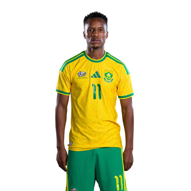 South Africa National Football Team 2026 World Cup Jersey (Player Version/Match Version) — Midfielders: No.4 Teboho MOKOENA, No.5 Thalente MBATHA,No.11 Themba ZWANE