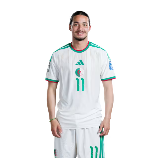 Algeria National Football Team 2026 World Cup Jersey (Player/Match Version) — Forwards: No. 7 Riyad Mahrez, No. 9 Amine Gouiri, No. 11 Anis Hadj Moussa/ المهاجمون: رقم 7 رياض محرز، رقم 9 أمين غويري، رقم 11 أنيس حاج موسى