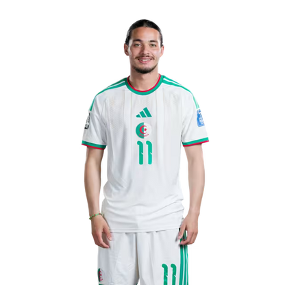 Algeria National Football Team 2026 World Cup Jersey (Player/Match Version) — Forwards: No. 7 Riyad Mahrez, No. 9 Amine Gouiri, No. 11 Anis Hadj Moussa/ المهاجمون: رقم 7 رياض محرز، رقم 9 أمين غويري، رقم 11 أنيس حاج موسى