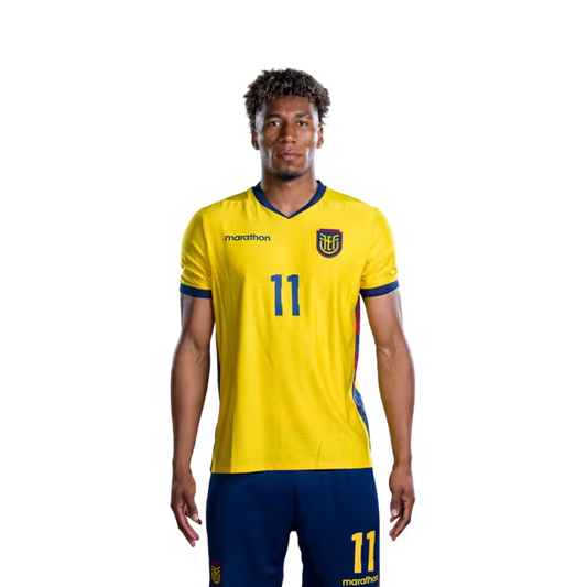 Ecuador National Football Team 2026 World Cup Jersey (Player/Match Version) — Forwards: No. 9 John Yeboah, No. 11 Kevin Rodríguez, No. 13 Enner Valencia./ Delanteros: N.° 9 John YEBOAH, N.° 11 Kevin RODRIGUEZ, N.° 13 Enner VALENCIA