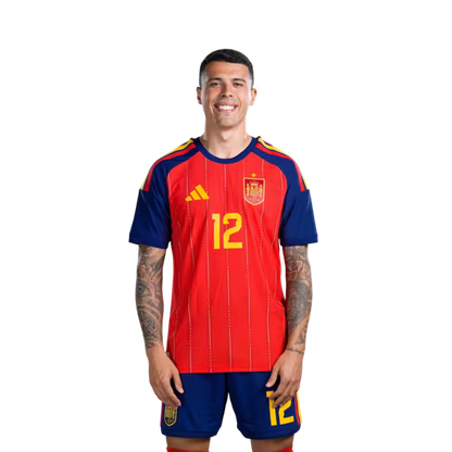 Spain National Team 2026 World Cup Jersey — Player/Match Version — Defenders: No. 5 Marcos Llorente, No. 12 Pedro Porro, No. 14 Aymeric Laporte / Defensa nº 5 Marcos LLORENTE, nº 12 Pedro PORRO, nº 14 Aymeric LAPORTE