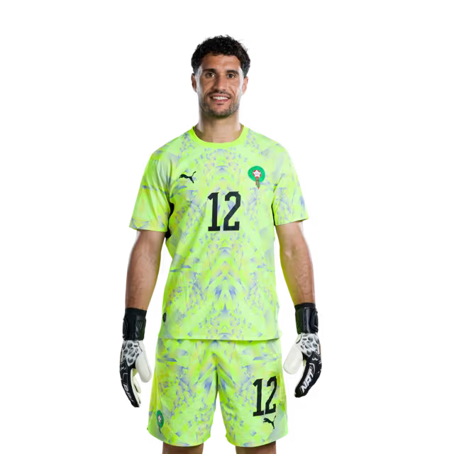 Morocco National Football Team 2026 World Cup Jersey (Player/Match Version) — Goalkeepers: No. 1 Yassine Bounou, No. 12 Munir Mohamedi (El Kajoui), No. 22 Ahmed Reda Tagnaouti/ قميص المنتخب المغربي لكرة القدم لكأس العالم