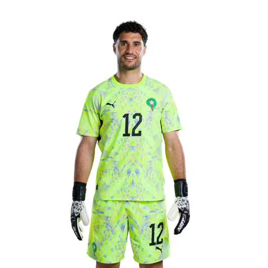 Morocco National Football Team 2026 World Cup Jersey (Player/Match Version) — Goalkeepers: No. 1 Yassine Bounou, No. 12 Munir Mohamedi (El Kajoui), No. 22 Ahmed Reda Tagnaouti/ قميص المنتخب المغربي لكرة القدم لكأس العالم