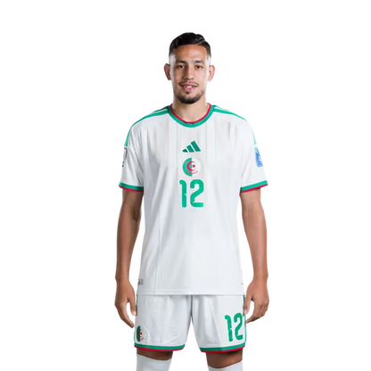 Algeria national football team 2026 World Cup jersey (player/match version) — Forwards: No. 12 Nadir Benbouali, No. 18 Mohamed Amoura, No. 20 Adel Boulbina, No. 25 Fares Ghedjemis./قميص المنتخب الجزائري لكرة القدم لكأس العالم 2026