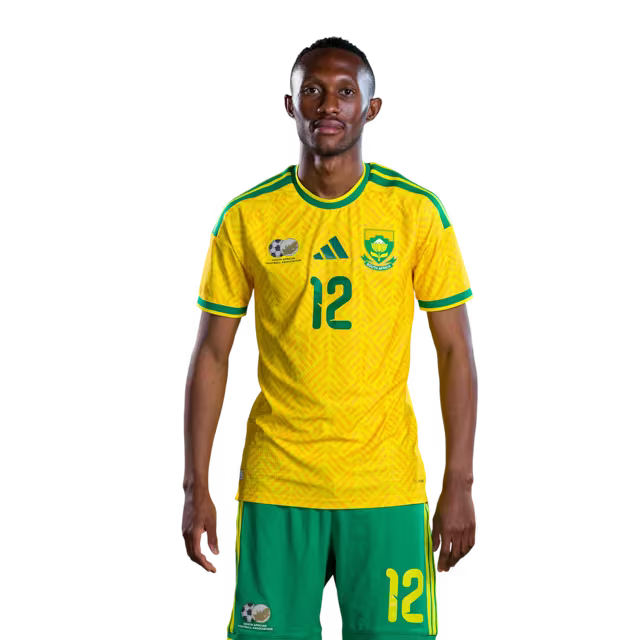 South Africa National Football Team 2026 World Cup Jersey (Player Version/Match Version) — Forwards: No.10 Relebohile MOFOKENG, No.12 Thapelo MASEKO,No.15 Iqraam RAYNERS