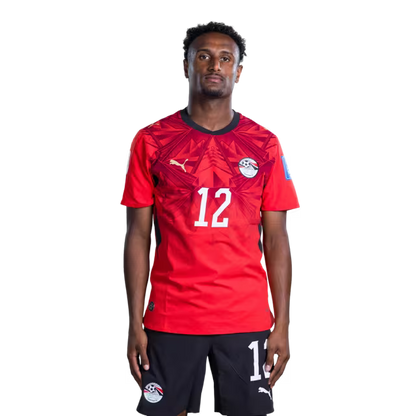 Egypt National Football Team 2026 World Cup Jersey (Player/Match Version) — Forwards: No. 12 Haitham Hassan, No. 20 Ibrahim Adel, No. 22 Omar Marmoush, No. 25 Zizo./ المهاجمون: رقم 12 هيثم حسن، رقم 20 إبراهيم عادل، رقم 22 عمر مرموش، رقم 25 زيزو.