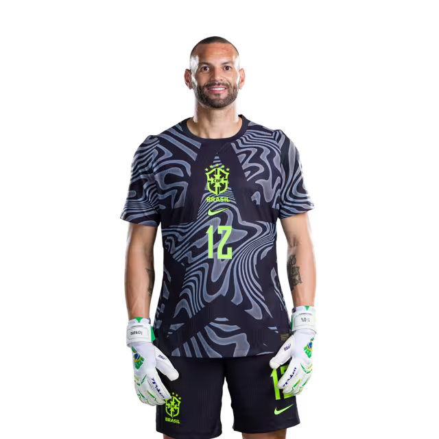 Brazil National Team 2026 World Cup Jersey (Player Version/Match Version) — Goalkeepers: No. 1 Alisson, No. 17 Charles De Ketelaere, No. 26 Matias Fernandez-Pardo./ Goleiros: Nº 1 ALISSON, Nº 17 Charles DE KETELAERE, Nº 26 Matias FERNANDEZ-PARDO