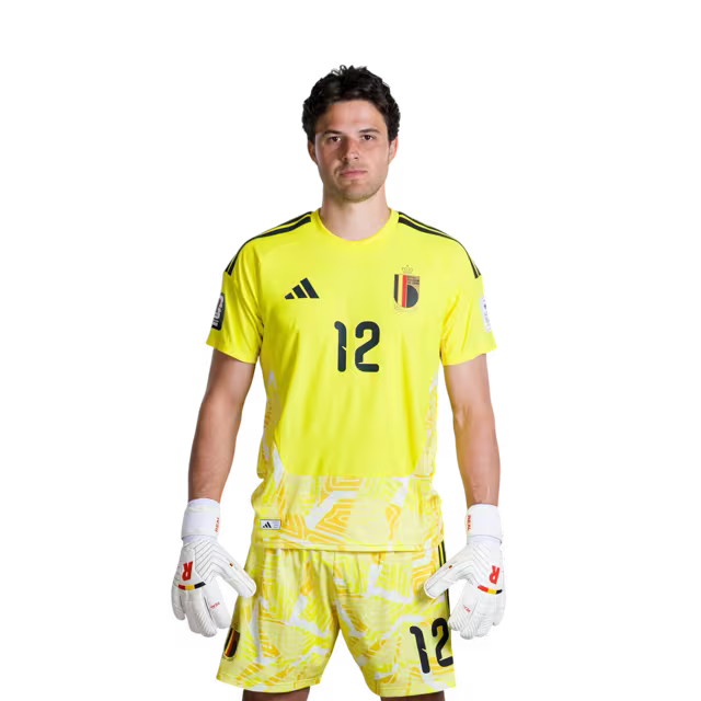 Belgium National Football Team – 2026 World Cup Jerseys (Player/Match Version) – Goalkeepers: No. 1 Thibaut Courtois, No. 12 Senne Lammens, No. 13 Mike Penders/ Doelmannen: nr. 1 Thibaut Courtois, nr. 12 Senne Lammens, nr. 13 Mike Penders
