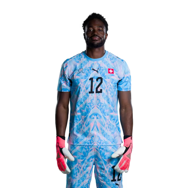 Switzerland National Team 2026 Jersey (Player Version) — Goalkeepers: No. 1 Gregor Kobel, No. 12 Yvon Mvogo, No. 21 Marvin Keller / Torhüter: Nr. 1 Gregor Kobel, Nr. 12 Yvon Mvogo, Nr. 21 Marvin Keller