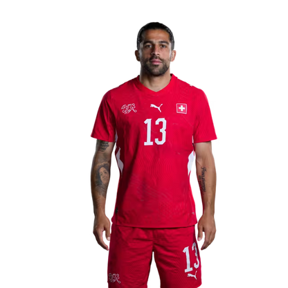 Switzerland National Team 2026 Jersey (Player Version) – Defenders: No. 5 Manuel Akanji, No. 13 Ricardo Rodríguez, No. 18 Eray Cömert / Verteidiger: Nr. 5 Manuel Akanji, Nr. 13 Ricardo Rodriguez, Nr. 18 Eray Coemert