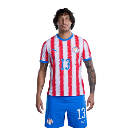 Paraguay National Football Team 2026 World Cup Jersey (Player Version/Match Version) — Defenders: No. 5 Fabián Balbuena, No. 6 Junior Alonso, No. 16 Joseph Canale / Defensores: No 5 Fabian BALBUENA, No 6 Junior ALONSO,No. 16 José CANALE rehegua