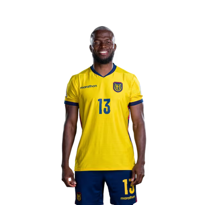 Ecuador National Football Team 2026 World Cup Jersey (Player/Match Version) — Forwards: No. 9 John Yeboah, No. 11 Kevin Rodríguez, No. 13 Enner Valencia./ Delanteros: N.° 9 John YEBOAH, N.° 11 Kevin RODRIGUEZ, N.° 13 Enner VALENCIA